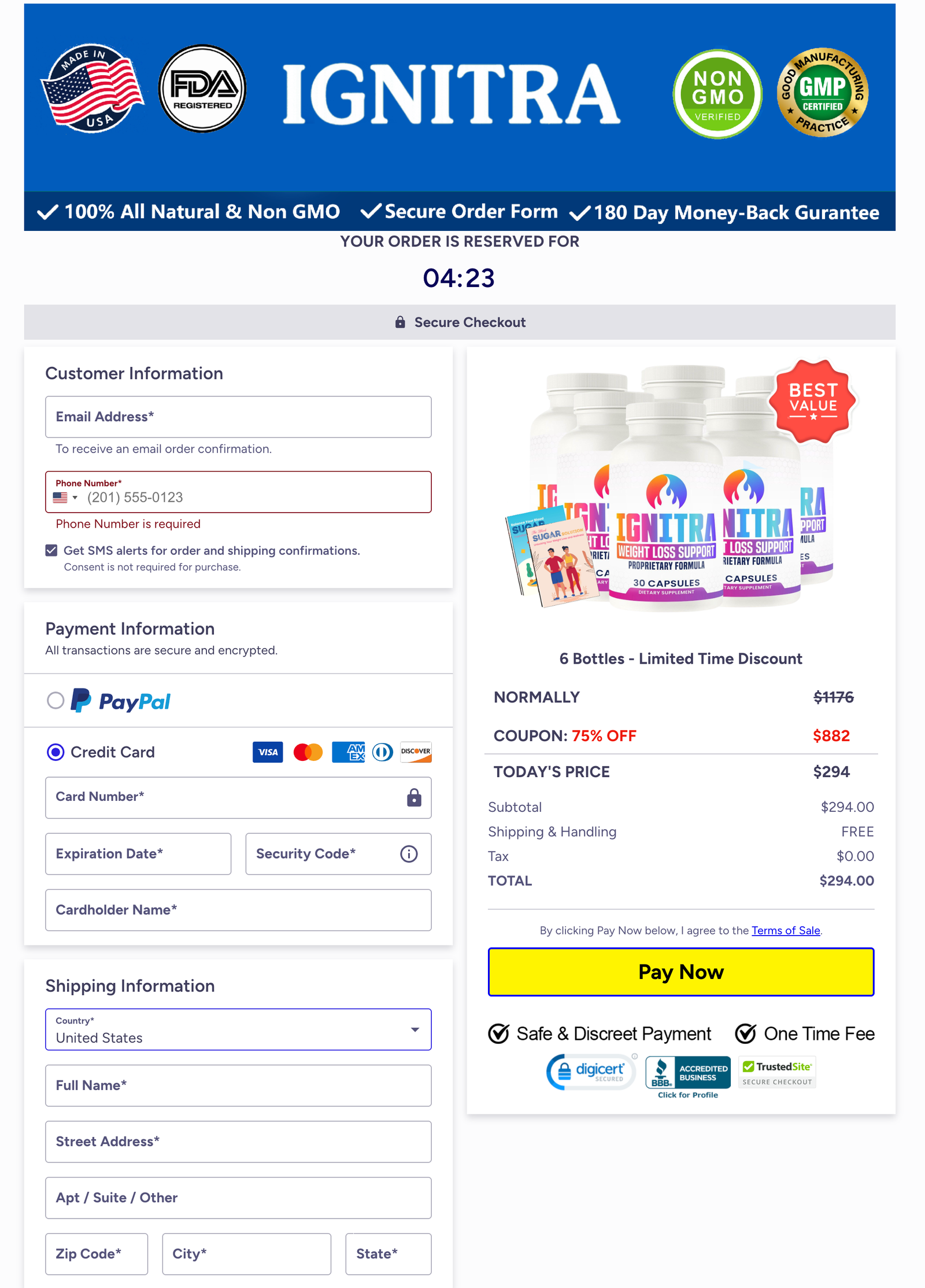 Ignitra Official Website Secure Order Page